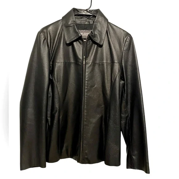 Women’s Wilson Black Leather Zip Up Jacket. EUC Sz. M - Picture 2 of 13